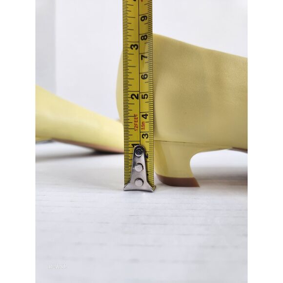 C.Paravano Metal Buckle Square Toe Low Block Heels yellow EU38/US7.5 NWOT - Picture 6 of 12